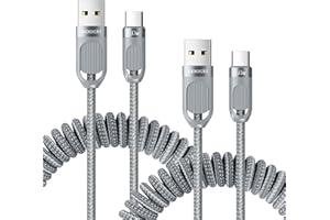 TOOCKI Podwójny zestaw zwijanego kabla USB-A do USB-C z plecionką nylonową – szybkie ładowanie Type-C, kompatybilny z Samsung Galaxy S20/S10/S9/S8+, seria Note 10/9/8 i uniwersalne urządzenia USB-C (1,5 m)