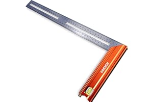 Presch Escuadra de carpintero 400mm - Grande - Incluye regla de trazado (40cm), nivel de burbuja y punzón de marcado - 90° y 45° - Regla Carpintero, Escuadra albañil
