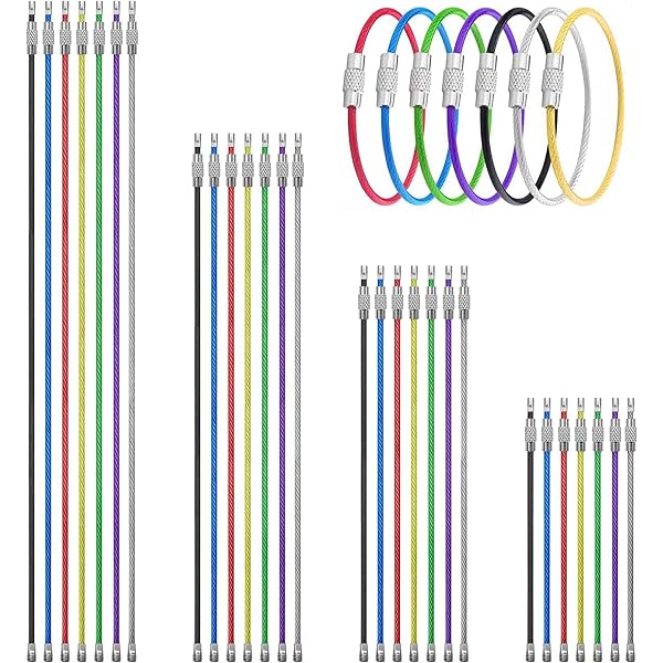 Tyqour 50 stuks draadsleutelhangerkabel, metalen ringen voor indexkaarten, grote sleutelring, sleutelhanger, gekleurde nylon gecoat roestvrij staal, 1,5 mm sleutelhangers voor bagagelabels, sleutels