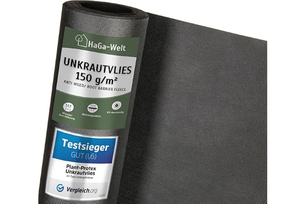 HaGa® Toile anti-mauvaises herbes, 150 g/m², barrière anti-racines, pour le jardin, 0,5 m x 50 m