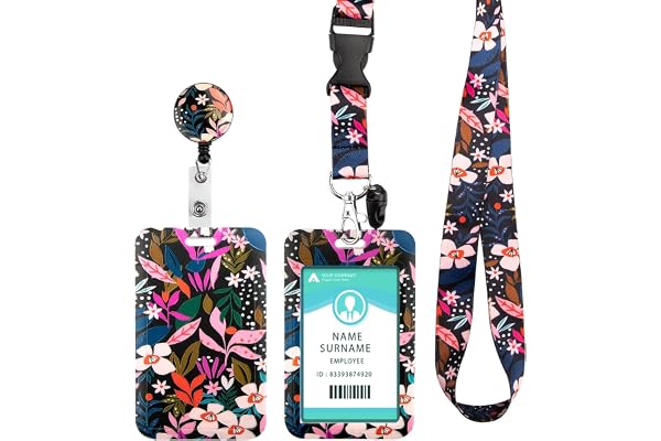 Porte Badge Cordon Tour de Cou avec Porte-cartes,Lanyard Strap Neck avec Swivel Lobster Clasp -pour Porte Badges d'Identification,Clés,Caméra,Téléphone Portable(Pink Flower)