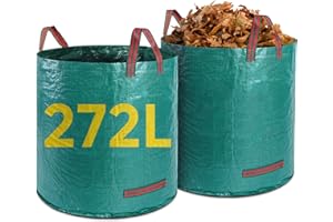 GZBtech 272 Litre Reusable Garden Waste Bags Heavy Duty 2 Pack,Large Waterproof Garden Refuse Sacks Bin Bags with Handles,Ideal for Collecting Plant waste grass and Leaves,Set of 2 Green