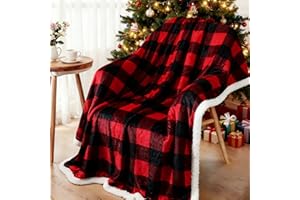 Famibay koc polarowy na Boże Narodzenie, miękki, przytulny, puszysty koc na sofę, czerwony, gruby koc świąteczny Sherpa na łóżko pojedyncze, 130 x 150 cm, na sofę, łóżko, kanapę, krzesło