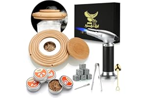 ‎TMEOIIPY Cocktail Smoker Kit, Whisky Steine, Flambierbrenner, Vatertagsgeschenk, Old Fashioned Whiskey Smoker Drinks Kit, Cocktail Zubehör Für Getränke, Bourbon-Buche(Butan Nicht inbegriffen)