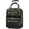 LUGGEX Carry On Luggage Bag with Front Open Laptop Compartment - 16 Inch Lightweight Softside Suitcase with Wheels - Stylish Underseat Travel Luggage for Women Men Business, Short Trip (Black)