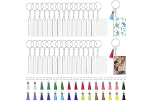 CDIYTOOL Juego de 120 Llaveros en Blanco de Sublimación, Rectángulos con Espacios en Blanco, Borlas, Anillos y Anillos de Salto para Manualidades (30 Juegos)