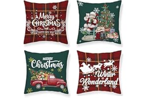MUSOLEI Copricuscini Natalizi 45x45cm 4 Pezzi Federe Cuscini Natalizi Natale decorazioni casa Fodere Cuscino Divano in Velluto Addobbi Natalizi per Casa Christmas 01