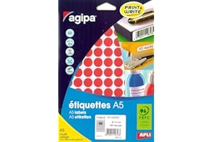 AGIPA Etui A5 (10F) de 960 Pastilles Gommettes Rondes 15 mm Rouge