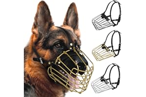 BUDKAS Deutscher Schäferhund Maulkorb Metall Korb für Mittlere Große Hunde Verstellbare Langlebige Lederriemen Sichere Drahtmaske zum Beißen Kauen Bellen (Gold, L - Größe)
