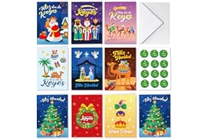 DPKOW 16 Navidad Reyes Magos Tarjetas con Sobre Pegatinas, Español Tarjetas de Felicitación Navidad Reyes Magos Cartas, Nacimientos