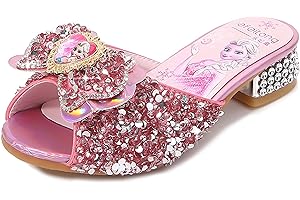 Monissy ELSA Prinzessinnenschuhe mit Absatz für Mädchen Kinder Slipper mit Pailletten Kristalle Pantoffeln für Kindergarten Geschen Geburtstagsfeiern Halloween Verkleidung Freizeit Zuhause, Rosa, 30