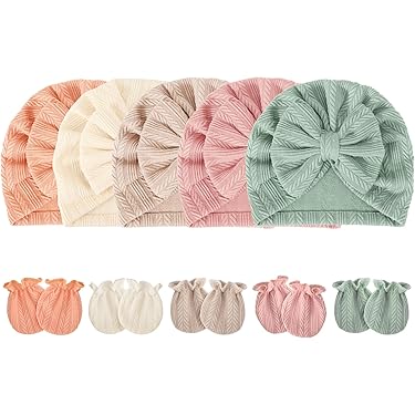 5 Pezzi Cappellini Turbante Per Bambina - Berretti Elastici Neonato, Design Floreale, Cotone E Poliestere
