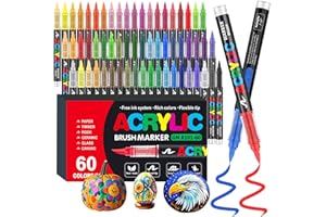 Funnasting 60 Couleurs Feutre Acrylique, Tête de Brosse Douce Marqueur Peinture Acrylique pour Coloriage, Verre, Tissu, Oeuf, Pétroglyphes et Bricolage Arts & Crafts Fournitures