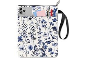 CRASPIRE Housse de Livre Florale Housse de Livre Bleu Vintage Housse de Protection de Livre pour Livre de Broche Housse de Livre en Tissu Lavable avec Fermeture à Glissière et Poche à Manches Extra