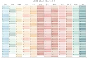 THE CLASSY PLANNER 2024 Year Wall Planner - A1 Large Full Year Wall Calendar - (85x59cm) - UK Non Laminated- Easy to write on with both pencil or pen - January to December 24… (Rainbow Pastel)
