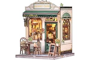 Fsolis Book Nook - Maison de Poupée Miniature - Puzzle 3D Coffee Shop - Kit de Bricolage pour Décoration D'étagèRe - Cadeau Intemporel pour Filles et Femmes Artistiques(Sunny Cafe)