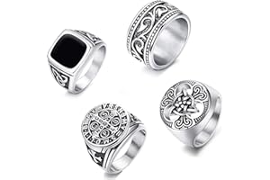 CASSIECA 4 Pezzi Anello con Sigillo in Acciaio Inossidabile per Uomo Donna Quadrato Incisione Templari Anello Vintage Rock Gotico Anello