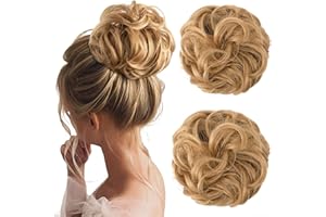‎JJSTAR JJstar 2 Stück Haarteil Mit Gummiband, Dutt Haarteil Gelockt Haargummi Mit Haaren Hochsteckfrisuren Haarverlängerung Messy Bun Haarteile für Damen Mädchen Pferdeschwanz