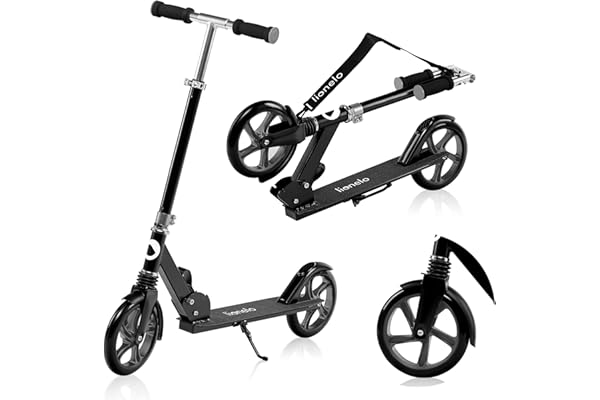 lionelo Luca Patinete Urbano XXL hasta 100 kg, Scooter para niños, Grandes Ruedas 200 mm ShockResist Amortiguador, Volante Ajustable Altura, Freno Plegable