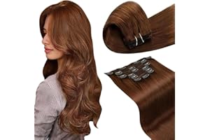LaaVoo Extension Cheveux Naturel Clip Brun Rougeâtre 7pcs 105g 45cm Extension Clip Cheveux Vrais Humain Marron Rougeâtre Lisse #33