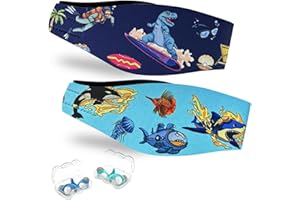 YUHENGLE Diadema de Natación,2 Pares de Tapones oidos Natación Impermeable con Banda de Neopreno Elástica, Ajustable y Antideslizante,Ideal para Niños y Adultos para Nadar,Surfear, Bucear y Deportes Acuáticos