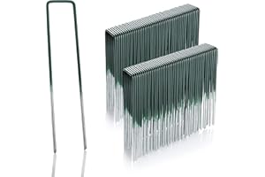 GardenMate 100 Picchetti per Fissaggio a Terra di Filo d’Acciaio Zincato a Caldo, per Prati Sintetici, 150 mm x 25 mm, Spessore Filo d’Acciaio 2,9 mm, Testa Piatta, metà Verde metà Color Acciaio
