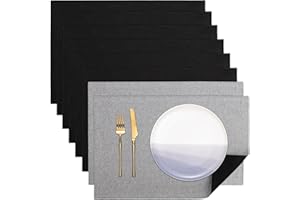 Banchif Manteles Individuales Lavables Juego de 8 Manteles Individuales de Lino Antideslizantes Manteles Individuales de Doble Cara (Rectangular, Gris Claro-Negro)