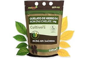 CULTIVERS Quelato De Hierro Ecológico 1 kg Abono Reverdeciente anticlorosis Soluble en Agua Nutriente Corrector de Clorosis Férrica en Plantas y Cultivos Fertilizante 6% Fe-EDDHA orto orto 4,8%