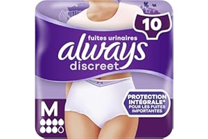 Culottes Pour Fuites Urinaires Always Discreet Femmes Plus, M, x10 Culottes, Retiennent Les Fuites Et Les Odeurs, Confortables Et Presque Imperceptibl