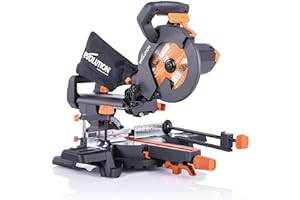 Evolution Power Tools R210SMS+ - Troncatrice scorrevole con taglio multi-materiale, smussatura 45°, mitra 50°, scorrevole 230mm, 1500 W, 230 V