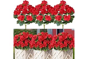 Betylifoy Flores Artificiales al Aire Libre Geranios Artificiales Flores de Seda 3 Manojos de Flores de Plástico Plantas Artificiales Resistentes a los Rayos UV para el Hogar Jardín Florero (Rojo)