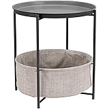 Amazon Basics Tavolino rotondo con spazio per stoccaggio, carbone con tessuto melange grigio, Comodino, 44.96 x 44.96 x 48 cm