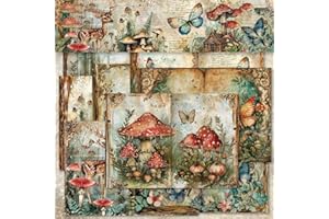 MERWDEEYT Scrapbook Papier Wald Muster Scrapbook Bastelpapier, Vintage Motivpapier mit Waldtiere Schmetterling Pilz Muster, 40 Blatt A5 Decoupage Papier Einseitiges Dekorpapier, 14.5 x 21cm