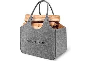 HONGTAISHENG Cestino per legna da ardere in feltro e manico rinforzato, pieghevole in feltro per la spesa, legno, giornali o legna da ardere (grigio)