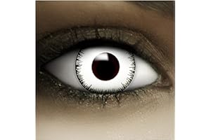FXCONTACTS Soczewki roczne białe VAMPIR + tatuaże + pojemnik na soczewki kontaktowe, 2 sztuki (1 para) kolorowych soczewek kontaktowych bez siły, miękkie, idealne na Halloween, Cosplay, karnawał i