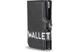 WLine Wallet - Porta Carte di Credito Uomo - Porta Tessere e Banconote con Blocco Rfid in Pelle PU Saffiano (Nero Saffiano senza Zip)