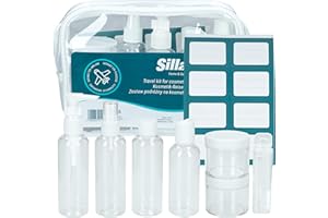 Sillar – Zestaw 7 Butelek Podróżnych na Kosmetyki (Max. 100 ml) | Składana Szczoteczka do Zębów, Przezroczysta Kosmetyczka – Idealne do Bagażu Podręcznego