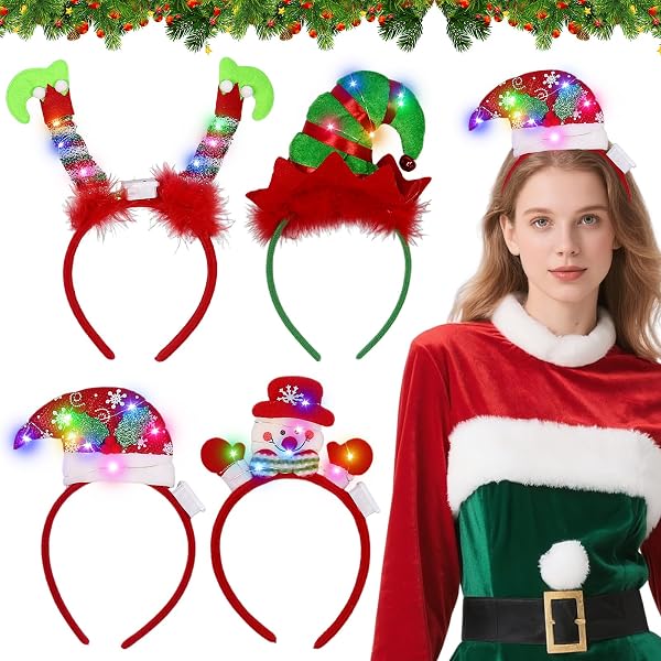 JOYIN 2 Cerchietti Natalizi Con Luci LED – Modello Babbo Natale E Albero Di Natale – Per Feste E Eventi