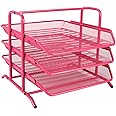 EasyPAG 3 Tier Mesh Desk Organizer Tray File Holder,Pink