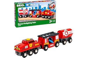 BRIO World 33844 Feuerwehr-Löschzug - Feuerwehrzug mit Feuerwehrschlauch und Wassertank - Kleinkindspielzeug empfohlen ab 3 Jahren