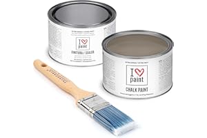 I LOVE PAINT I Love Chalk Paint – Kit Completo Vernice, Finitura e Pennello - Pittura Senza Carteggiare – Colore Tortora (375ml Chalk Paint + 375ml Finitura + Pennello 40mm)