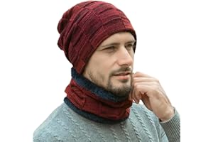 GEANANAO Winter Warme Mütze Beanie Schal Set,Hat Scarf Set,Skull Cap Neck Warmer with Thick Fleece Wintermütze und Loop Winter Scarf Fleece-Futter für Herren und Damen