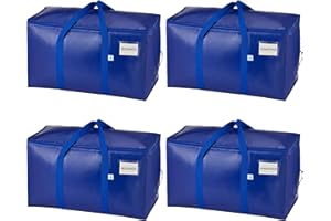VENO Pack de 4 Bolsas de Mudanza Extra Grandes con Cremalleras y Asas de Transporte, Cajas de Mudanza de Gran Capacidad para Ahorrar Espacio y Embalar(Azul,Pack de 4)