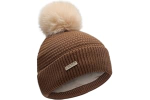 ZLYC Kids Winter Hats for Girls Boys Pom Pom Beanie Hat Cotton Lined Knitted Cap