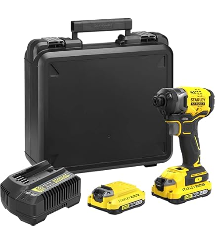 Stanley FATMAX Perceuse Visseuse Sans-Fil 18V Lithium Ion Vitesse Variable Multi-Matériau Mandrin Une Main Revêtement Caoutchouc Faisceau Led 1 Malette 2 Batteries 18V 2Ah 1 Chargeur FMC600D2-QW