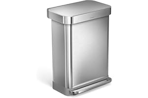simplehuman CW2023 poubelle rectangulaire à pédale, avec réserve à sacs, poubelle de cuisine, acier inoxydable brossé, 55 litres