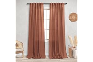 KOUFALL Terrakotta-Leinen-Vorhänge für Wohnzimmer, Boho-Herbst-Dekor, Set mit 2 Paneelen, Stangentasche, Rücklasche, halbtransparent, für Thanksgiving, Ziegel, Rost, verbrannte Vorhänge für Esszimmer,
