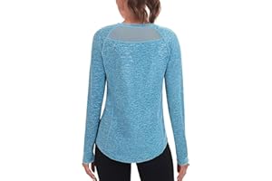 Wayleb Camiseta Deportiva Mujer Manga Larga con Cuello Redondo Camisa de Deporte Secado Rápido y Transpirable para Fitness Yoga Correr y Pilates