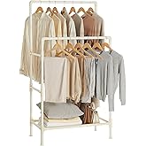 SONGMICS Giysi Rafı, 2 Asma Raylı Metal Stant, Maksimum Y&uuml;k 55 Kg, Kolay Montaj, Beyaz RDR01WT | Elbise Askısı, 2 Asma Raylı 