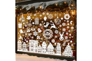 ‎ETOPGO Etopgo Fensterbilder Weihnachten Selbstklebend, 10 Blätter 119 Stk Weihnachts Winter Haus Fensterbilder Wiederverwendbar, Statisch Haftende PVC Weihnachtsdeko Aufkleber, für Weihnachten deko